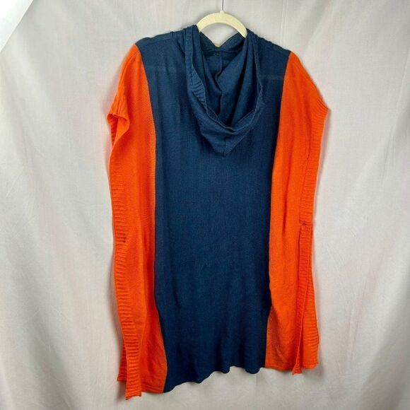 NEW Fanfare Gameday Knit Poncho Hoodie Sweater Wrap One Size Orange Navy Blue - Picture 7 of 9